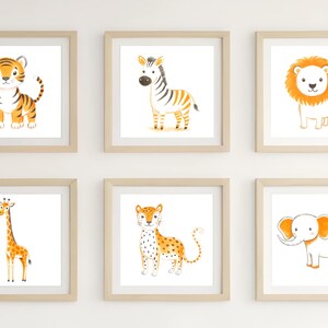 Printable Safari Nursery wall art prints, Digital nursery art, Baby animal prints, Nursery artwork, kids room wall art, set 6 safari nursery