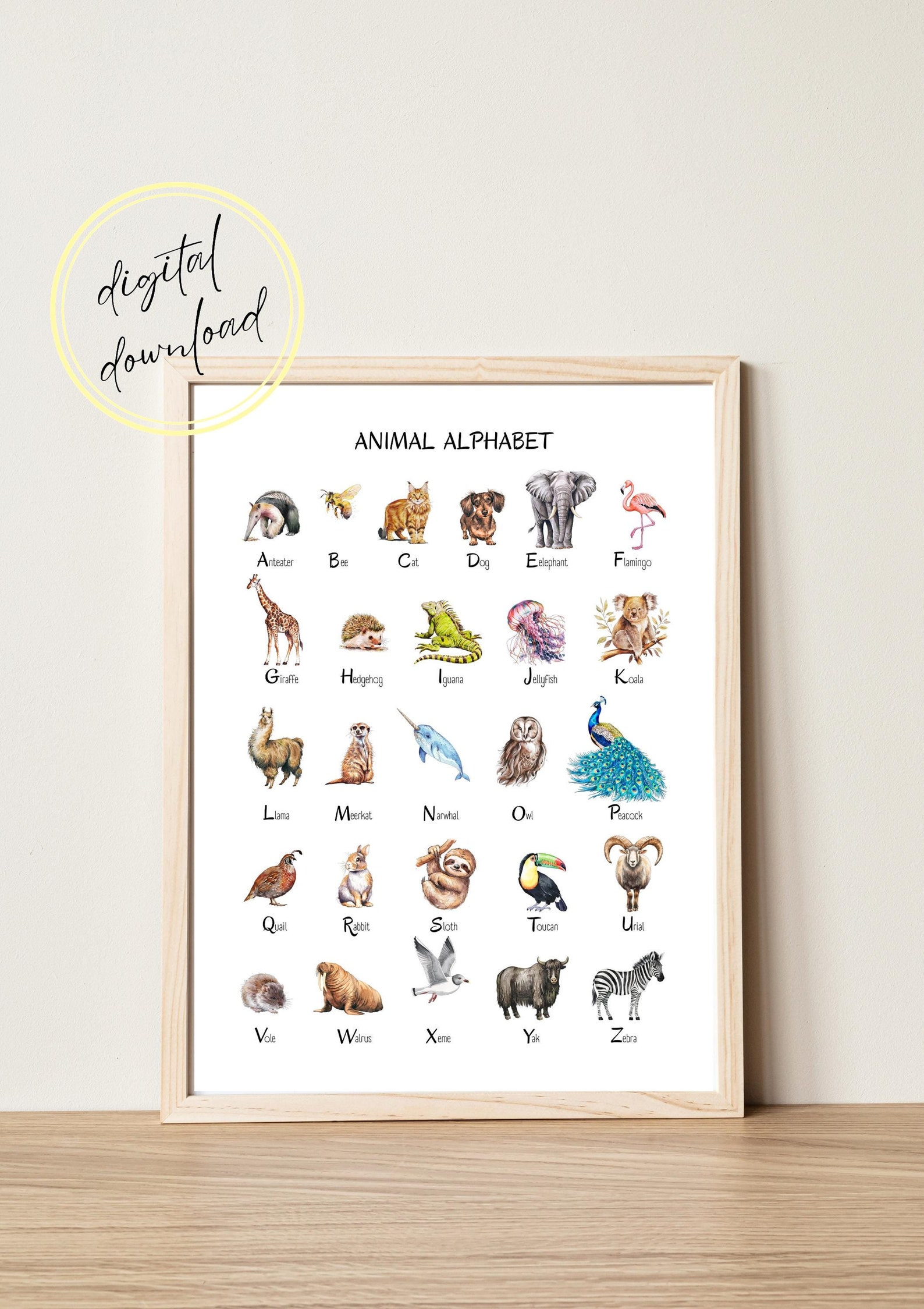 Animal Alphabet Poster: Kids Educational Wall Art (digital Download) - Etsy