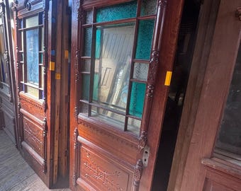Antique Eastlake Entry Door with Colored Glass - Individually priced