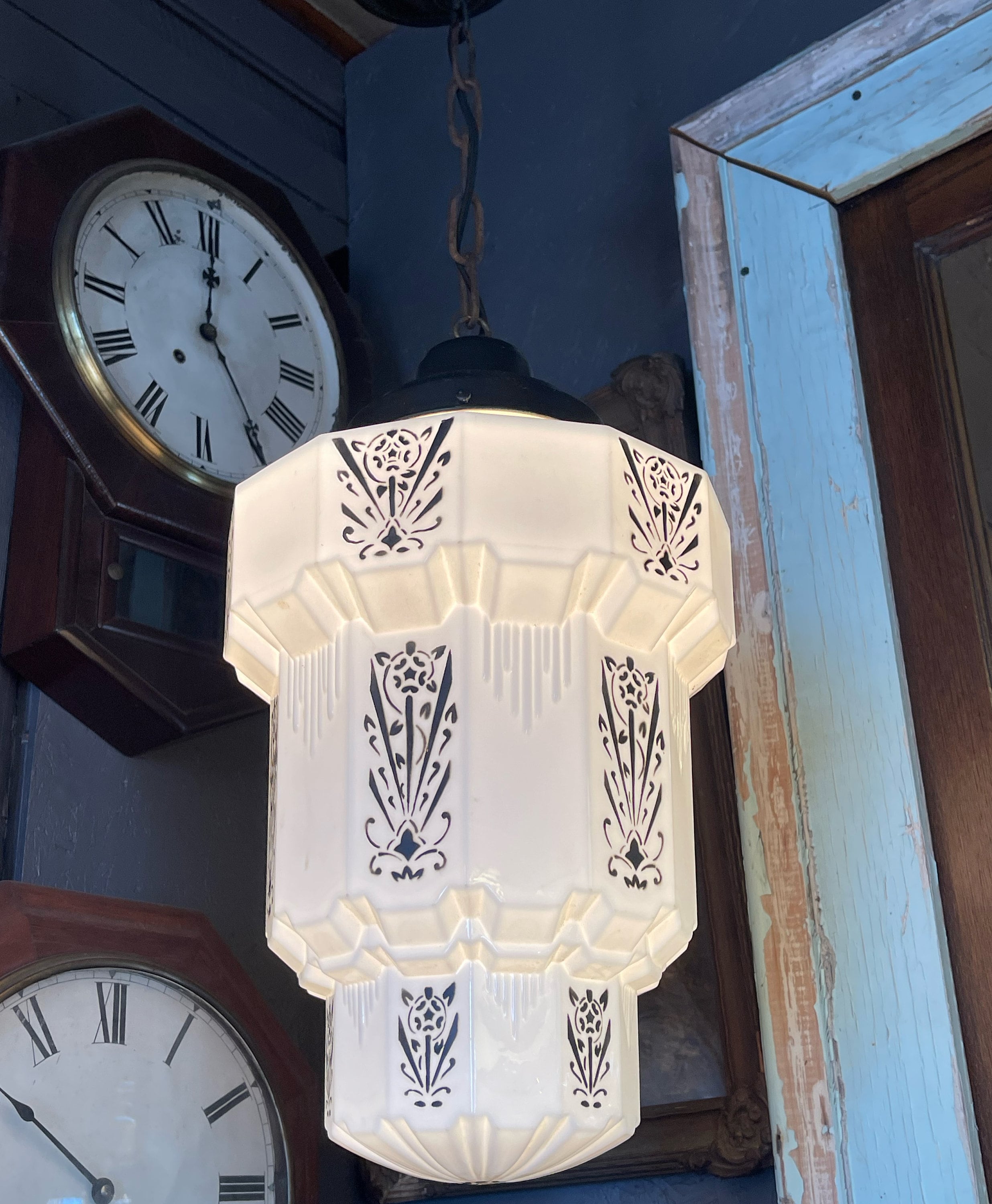 Original Antique 1930s Art Deco Skyscraper Shade Light Fixture