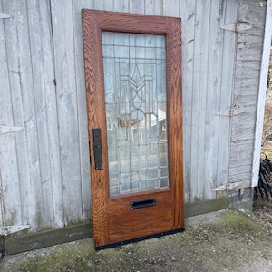 Original Antique 36” X 80” Oak Beveled Glass Door