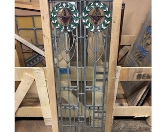 Antique Vintage Leaded Stained Glass Window Panel – 47” x 18” Shipping Is Not Free