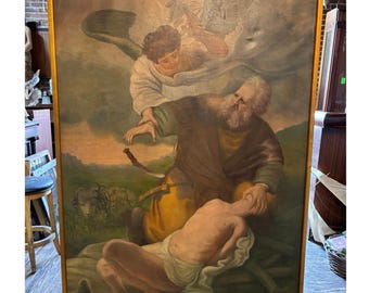 Antique Vintage Large Religious Oil Painting on Canvas – 72” x 53” Vintage Church Artwork Shipping Is Not Free