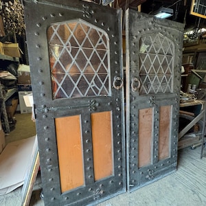 Wonderful Vintage Oak Church Door With Leaded glass 2 Available