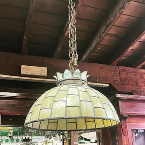 Original Antique 1910s Stained Glass Light Fixture
