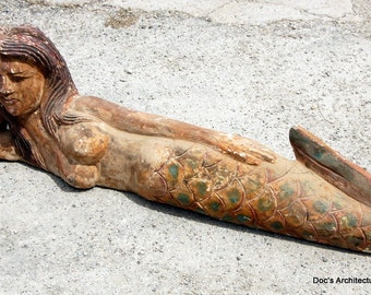 Hand Carved Wooden Mermaid Statue Nautical Garden and Pool Decor
