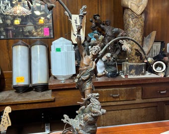 German Figural Hunt Lamp – Art Nouveau Style