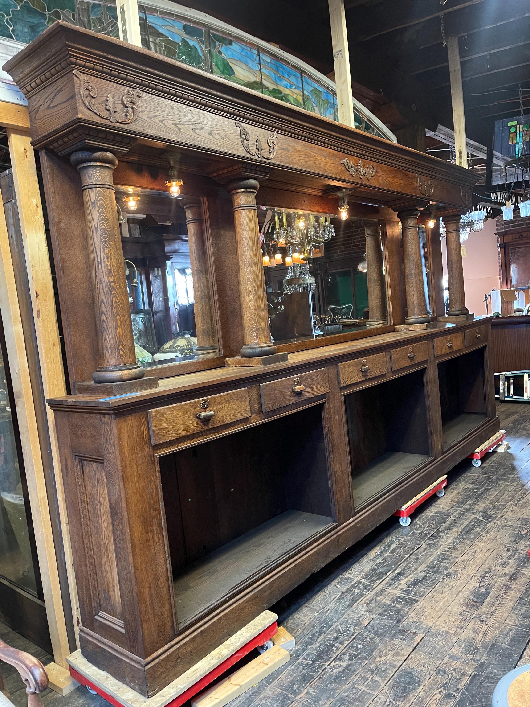 Original Antique 1900s 14’ Oak Backbar