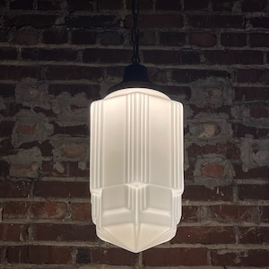 Original Antique 1930s Art Deco Milk Glass Skyscraper Light Fixture