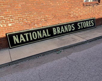 Antique Vintage 16’ National Brands Stores 2 Piece Embossed Porcelain Sign, Shipping Is Not Free