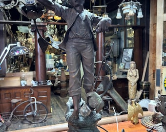 Art Nouveau Figural Lamp – Boy with Floral Lights