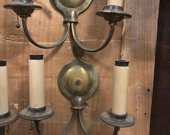 Antique Vintage Brass Double Arm Wall Sconce with Candle Sleeves - Each Sold Separately- Shipping Is Not Free-