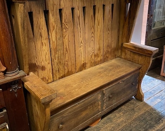 Original Antique 1910s Stripped Pine Hallway Bench