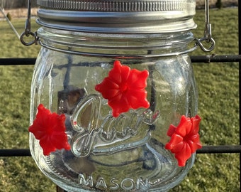 NEW for 2024! Glass Mason Jar Feeder w/3 Flower Ports 16 Oz HUM-fi Hummingbird Feeders