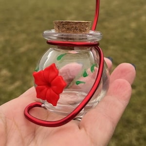 NEW HUM-Faye™ GLASS Hanging 2oz Single Port Window to Hand Hummingbird Feeder w Hanger and Perch