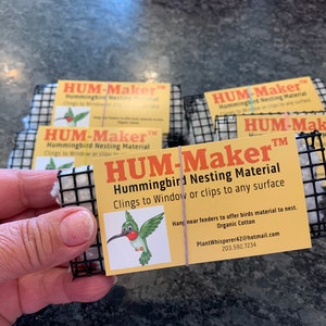 HUM-Maker™ CARD Organic Cotton Nesting Material Card Holder for Hummingbirds w Window Cling, Perfect Size for Hummers