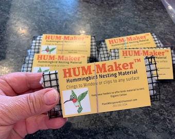 HUM-Maker™ CARD Organic Cotton Nesting Material Card Holder for Hummingbirds w Window Cling, Perfect Size for Hummers