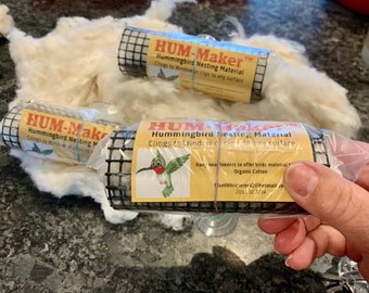 HUM-Maker™ TUBE オーガニックコットン製ハチドリ用巣材ホルダー（窓用クリン付き）ハチドリに最適なサイズ