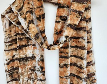 Eco Printed Scarf, Silk Scarf, Orange Scarf