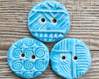 Blue Buttons, Ceramic Buttons, Button Sets, Large Buttons
