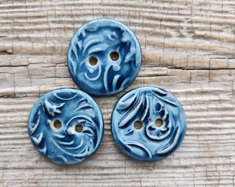 Teal Blue Buttons, Ceramic Buttons, Sewing Notions