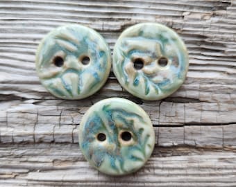 Green Buttons, Ceramic Buttons, Sewing Supplies