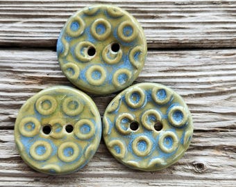Green Buttons, Porcelain Buttons, Sewing Supplies
