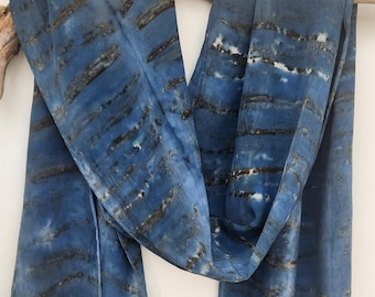 Blue Scarf, Silk Scarf, Eco Printing