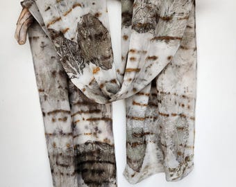 Eco Printed Scarf, Silk Scarf, Hand Printed Scarf