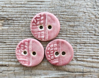 Pink Buttons, Ceramic Buttons, Sewing Supplies