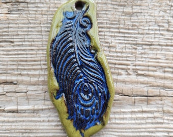 Large Pendants, Ceramic Pendants, Blue and Green Pendants, Jewelry Components