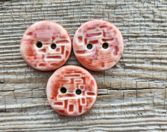 Red Buttons, Orange Buttons, Pottery Buttons, Sewing Buttons