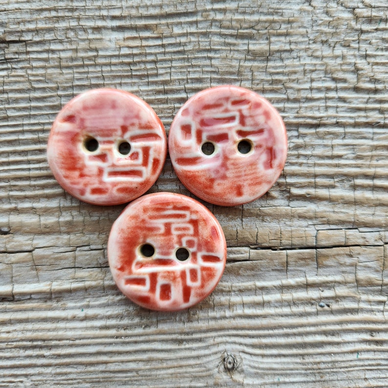 Red Buttons, Orange Buttons, Pottery Buttons, Sewing Buttons image 1