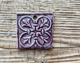 Square Pendants, Ceramic Pendant, Purple Pendant, Jewelry Making Supplies