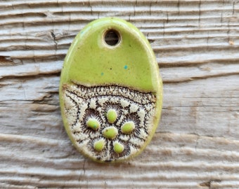 Green Pendant, Handmade Ceramic Pendant, Jewelry Supplies