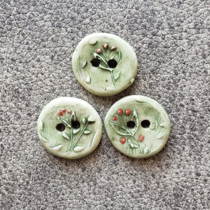 Ceramic Buttons, Handmade Buttons, Floral Buttons, Green Buttons, Button Sets, Sewing Supplies, Sewing Notions