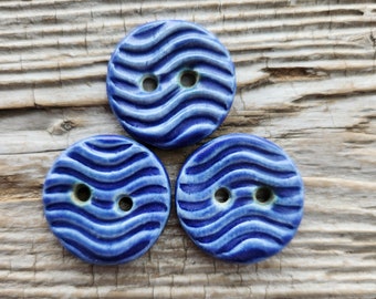 Blue Buttons, Handmade Ceramic Buttons, Pottery Buttons, Sewing Supplies