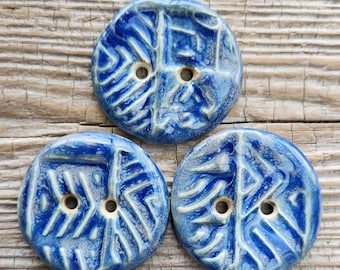Blue Buttons, Ceramic Buttons, Sewing Notions