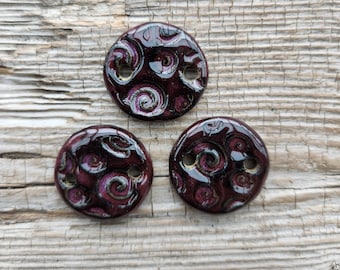 Two Hole Pendant, Clay Pendants, Black and Purple Pendant, Jewelry Components