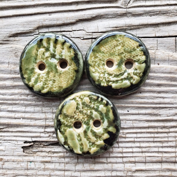 Green Buttons, Ceramic Buttons, Button Sets, Sewing Supplies