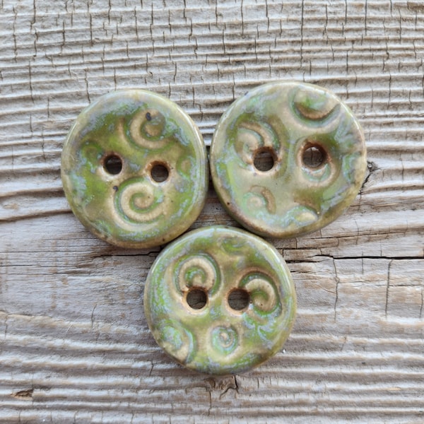 Green Buttons, Handmade Ceramic Buttons, Sewing Buttons
