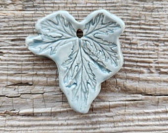 Leaf Pendant, Pottery Pendant, Green Pendant, Jewelry Components