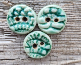 Green Buttons, Handmade Ceramic Buttons, Sewing Supplies