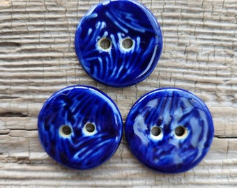 Blue Buttons, Ceramic Buttons, Sewing Notions