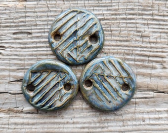 Two Hole Pendants, Ceramic Pendants, Blue Pendants, Jewelry Components