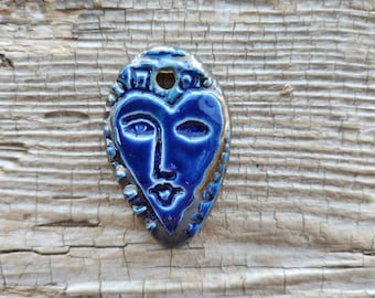 Heart Pendant, Ceramic Pendant, Blue Pendant