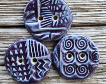 Purple Buttons, Large Buttons, Ceramic Buttons