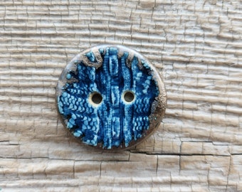 Blue Buttons, Large Buttons, Pottery Buttons, Sewing Supplies