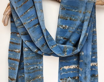 Blue Scarf, Silk Scarves, Eco Printed Scarf