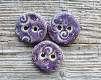 Purple Buttons, Pottery Buttons, Sewing Supplies